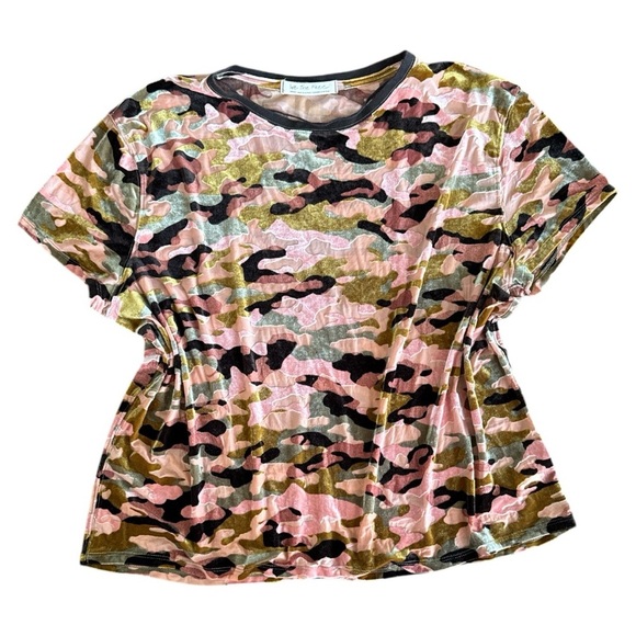 Free People We the Free Blouse Small Pink Green Teddy Velvet Camouflage Top Camo - Picture 2 of 6